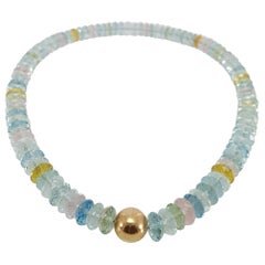Faceted Multicolour Beryl Rondel Beaded Necklace with 18 Carat Rose Gold Clasp