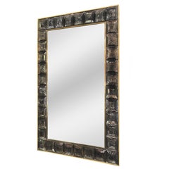 Custom Faceted Murano Bronze Glass Block and Brass Mirror