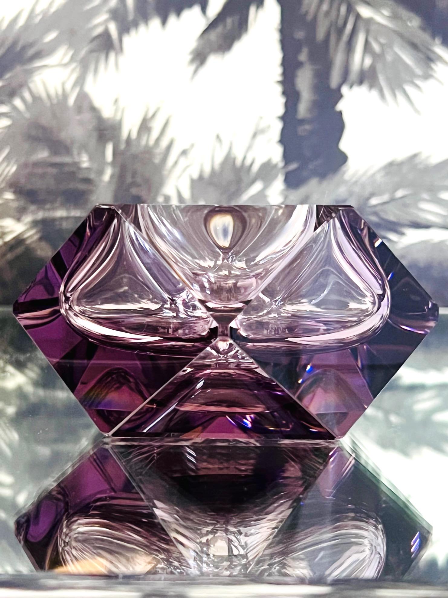 Mid-Century Modern Faceted Murano Glass Ashtray in Purple Amethyst by Flavio Poli, c. 1960's