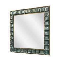 Faceted Murano Glass Block and Polished Brass Mirror