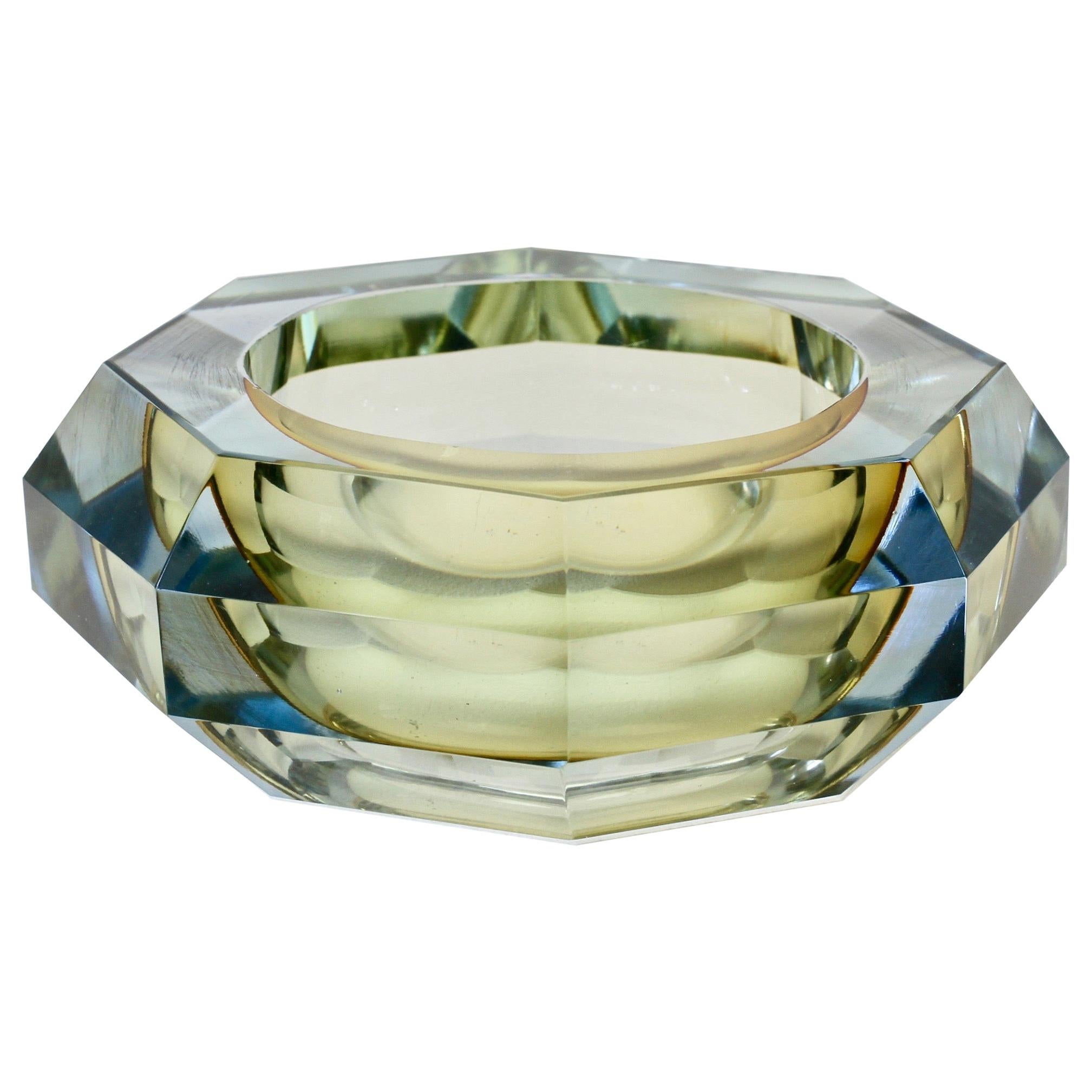 Faceted Murano Sommerso Diamond Cut Glass Bowl Attributed to Mandruzzato