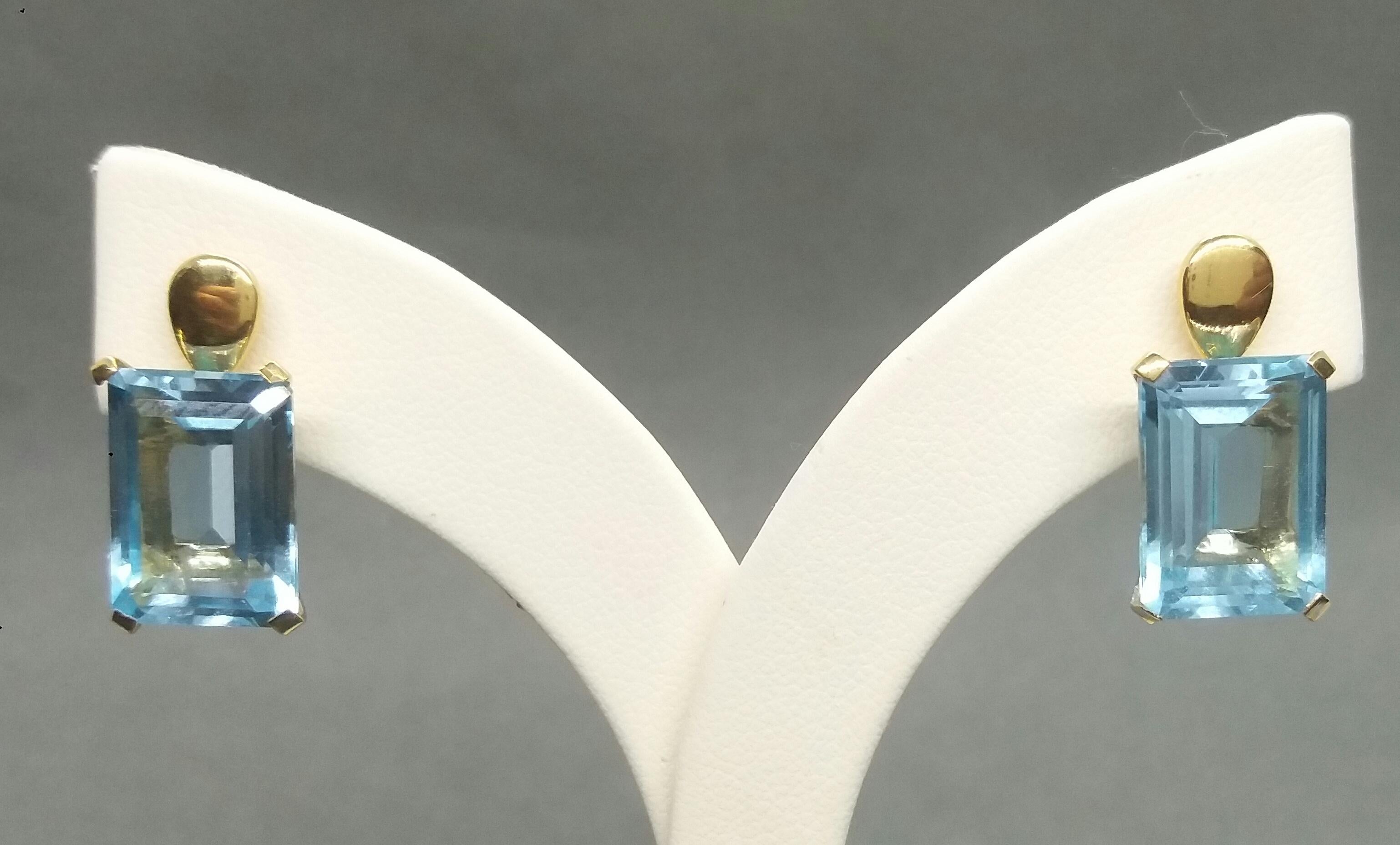 Clous d'oreilles en or jaune 14 carats avec topaze bleue de forme octogonale facettée en vente 5