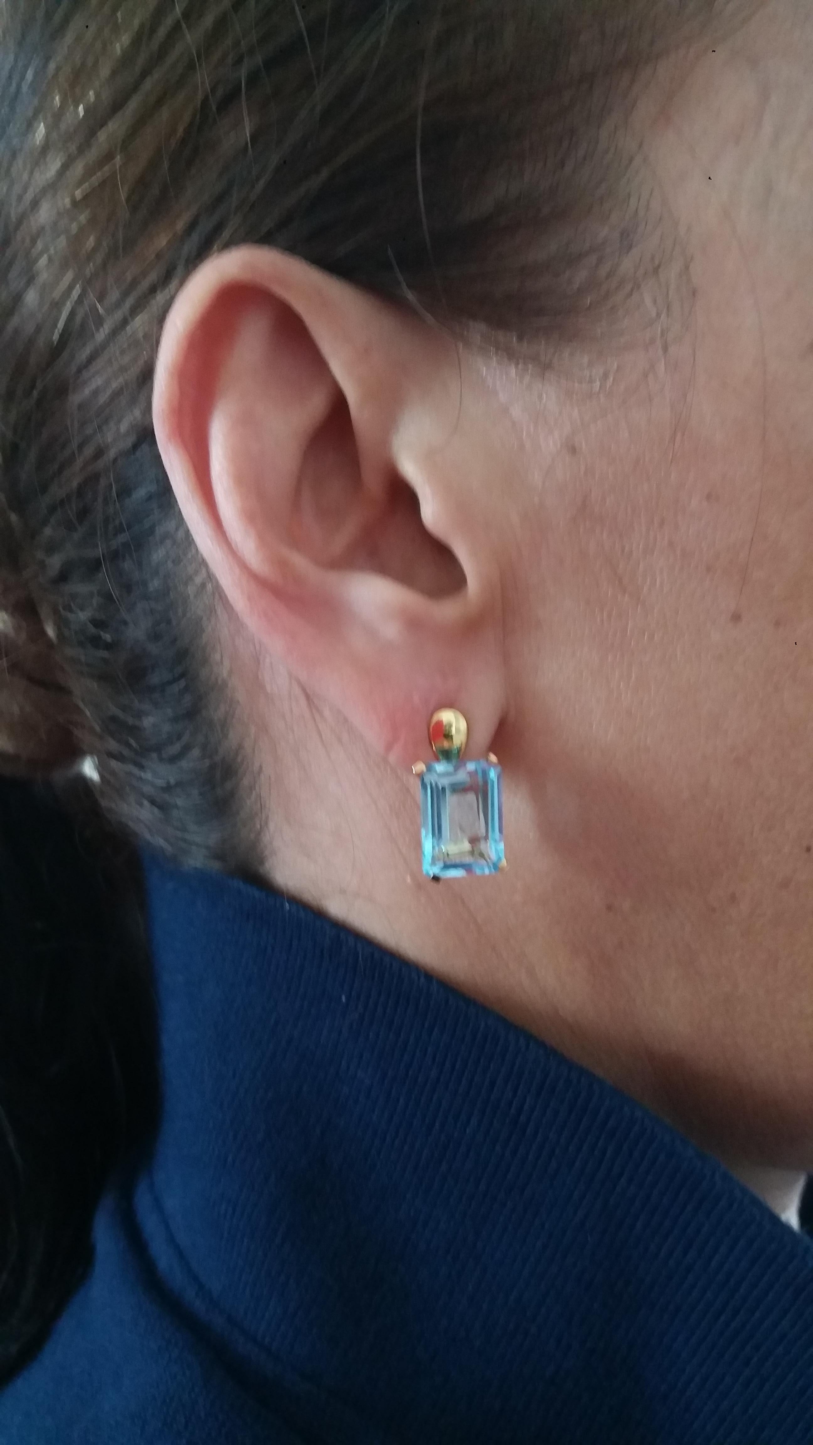 Clous d'oreilles en or jaune 14 carats avec topaze bleue de forme octogonale facettée en vente 6