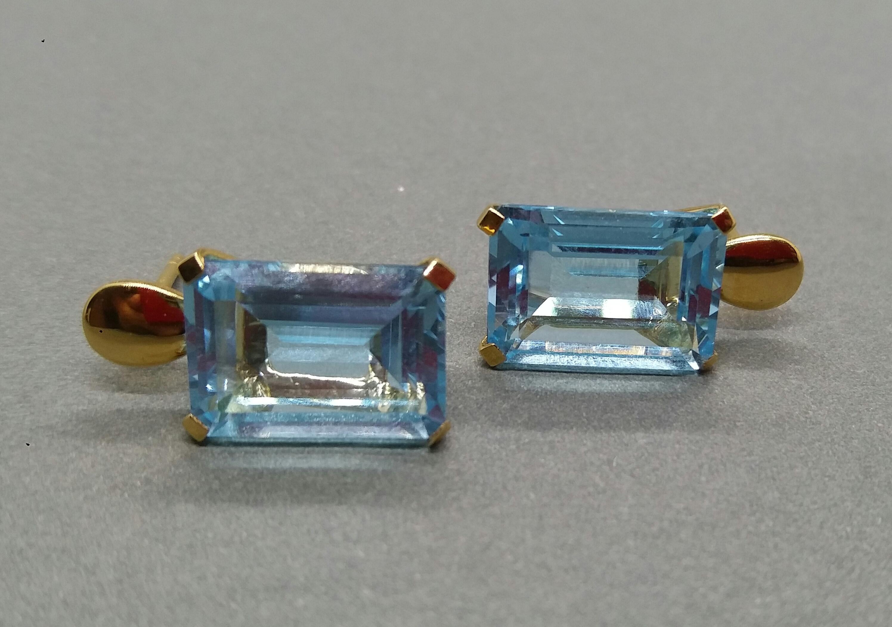 Contemporain Clous d'oreilles en or jaune 14 carats avec topaze bleue de forme octogonale facettée en vente