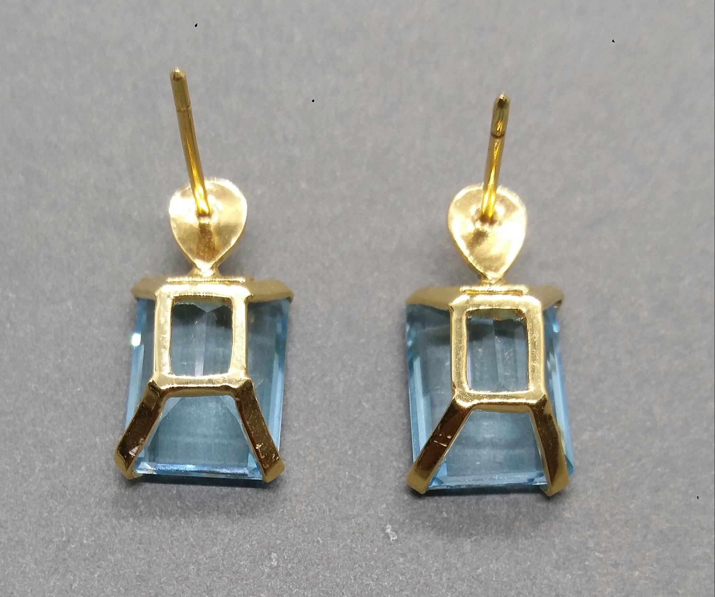 Octagon Cut Faceted Octagon Shape Blue Topaz 14 Karat Yellow Gold Stud Earrings For Sale