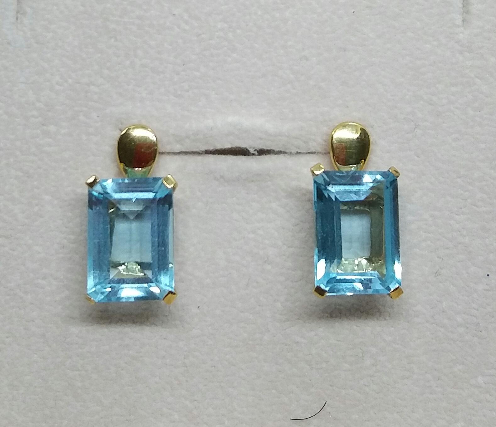 Women's Faceted Octagon Shape Blue Topaz 14 Karat Yellow Gold Stud Earrings For Sale