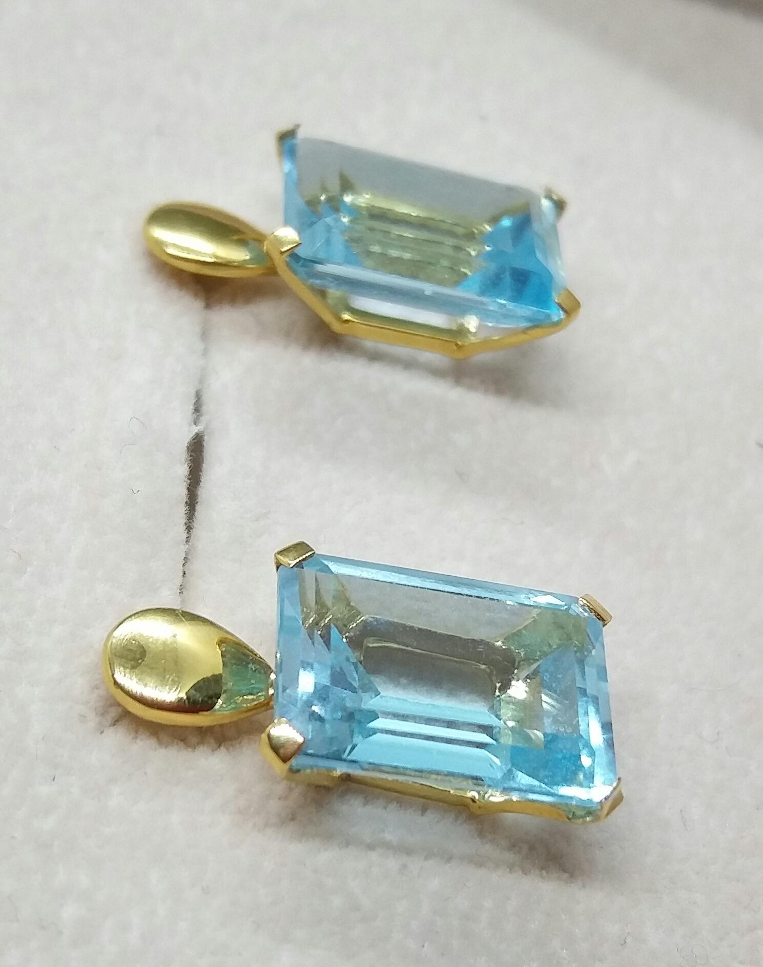 Faceted Octagon Shape Blue Topaz 14 Karat Yellow Gold Stud Earrings For Sale 1