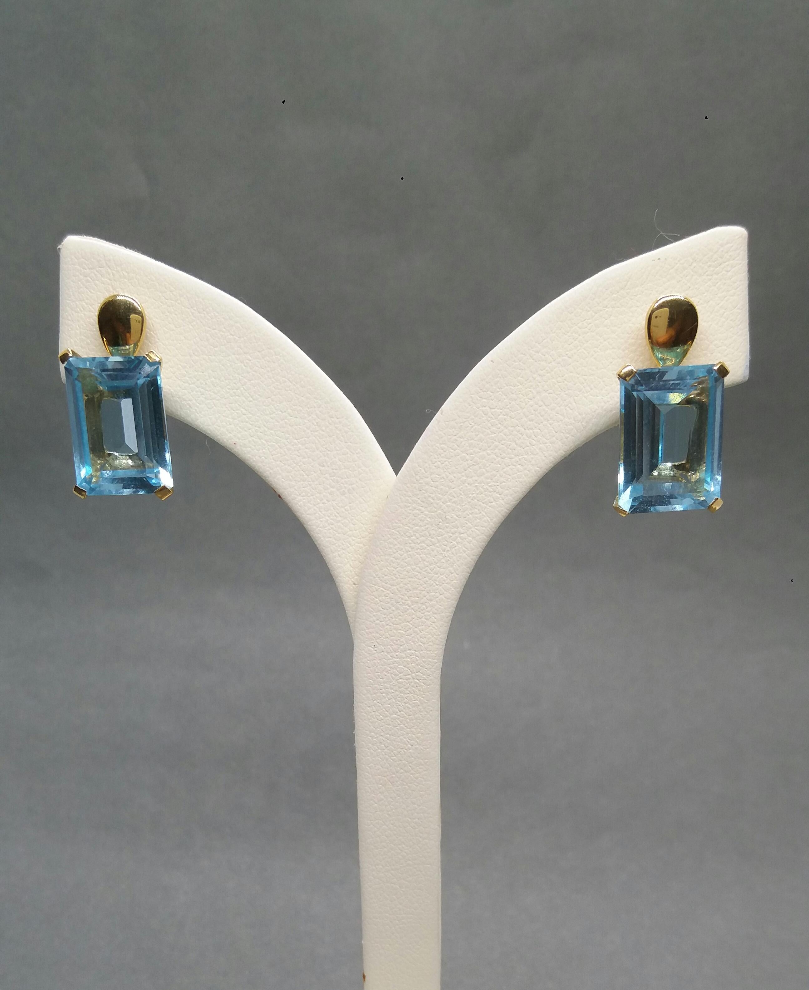 Faceted Octagon Shape Blue Topaz 14 Karat Yellow Gold Stud Earrings For Sale 2