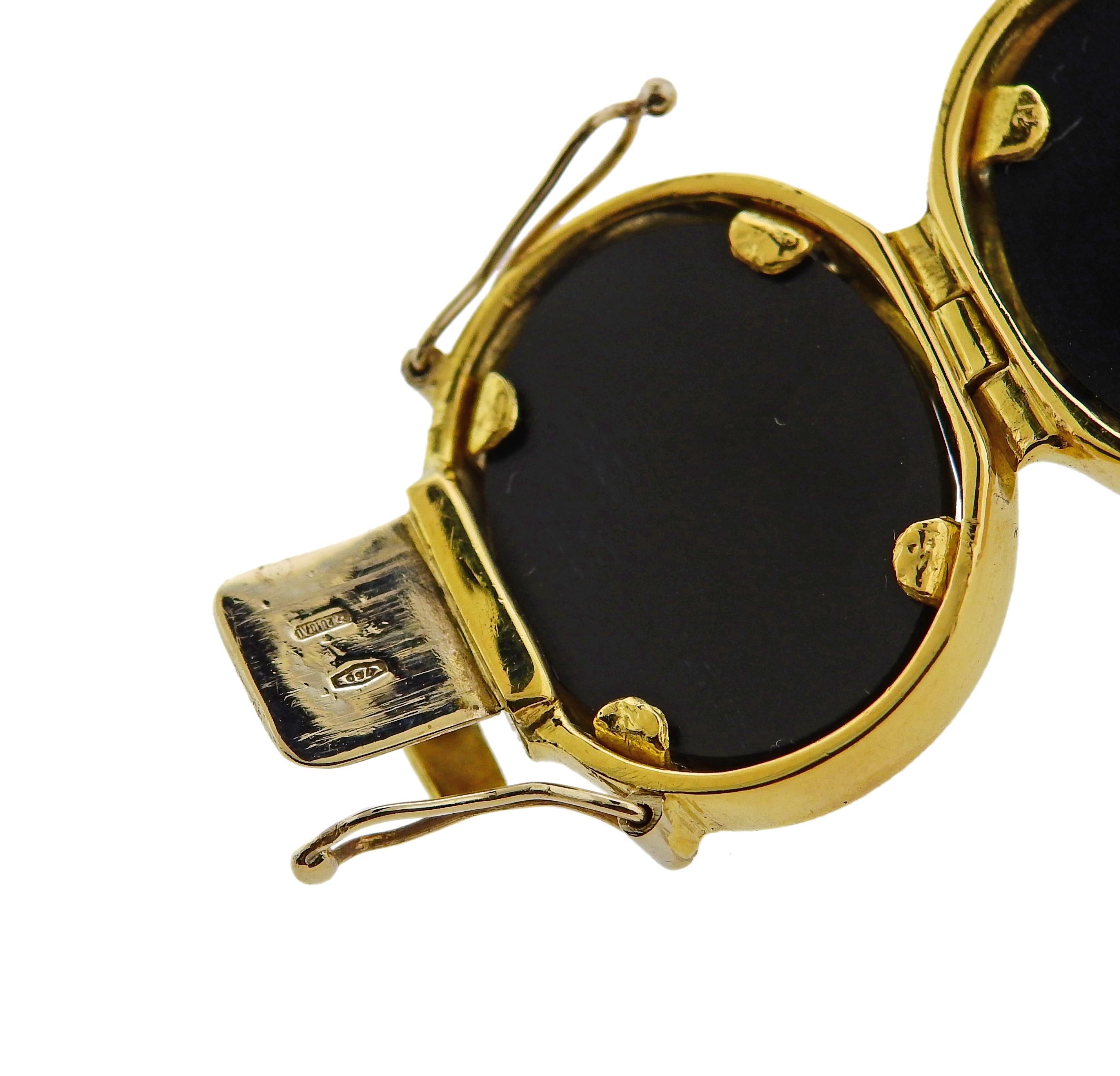Women's or Men's Faceted Onyx Gold Bracelet For Sale