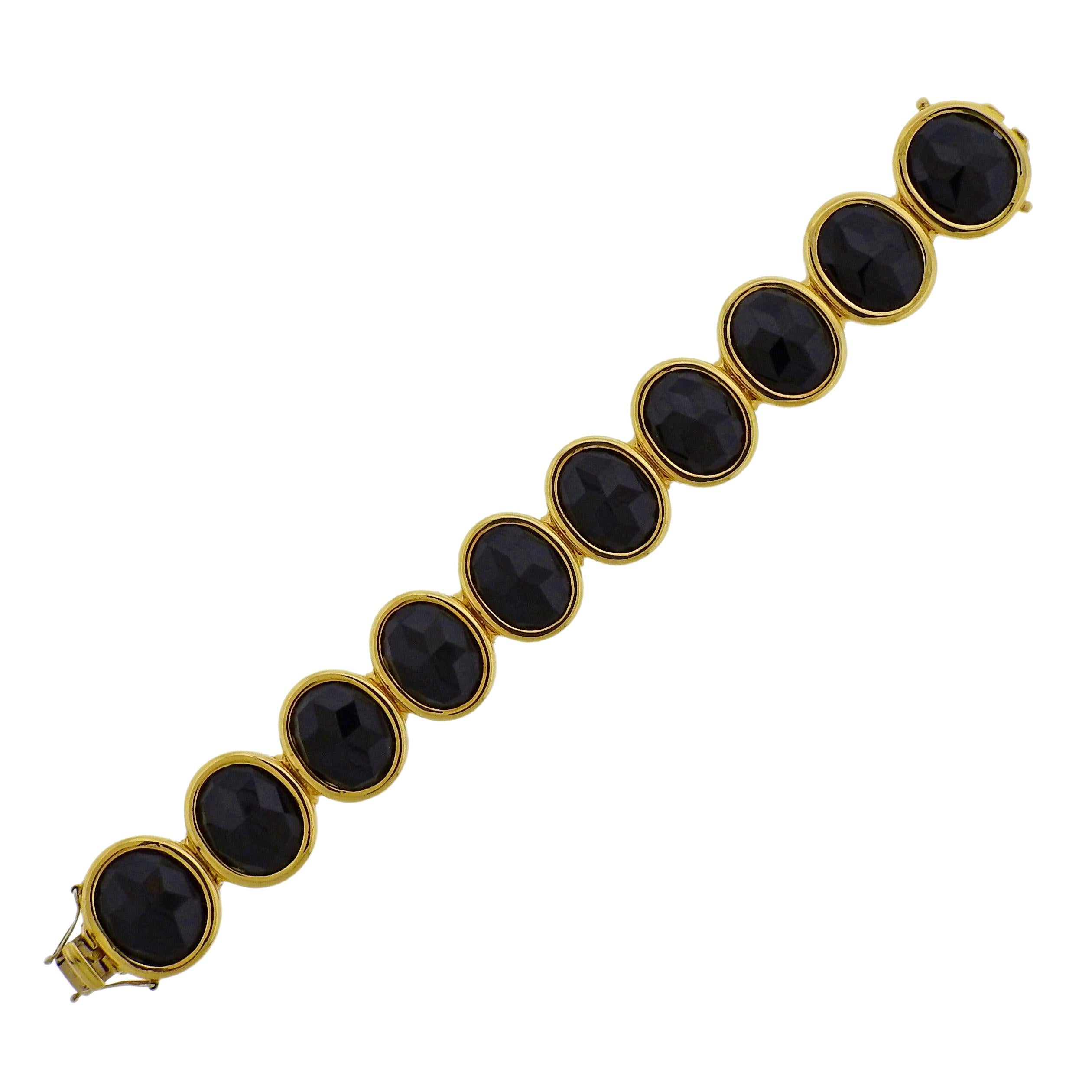Faceted Onyx Gold Bracelet For Sale