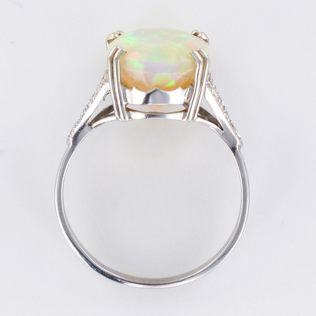 Art Deco Style Faceted Opal Diamond Gold Ring 7