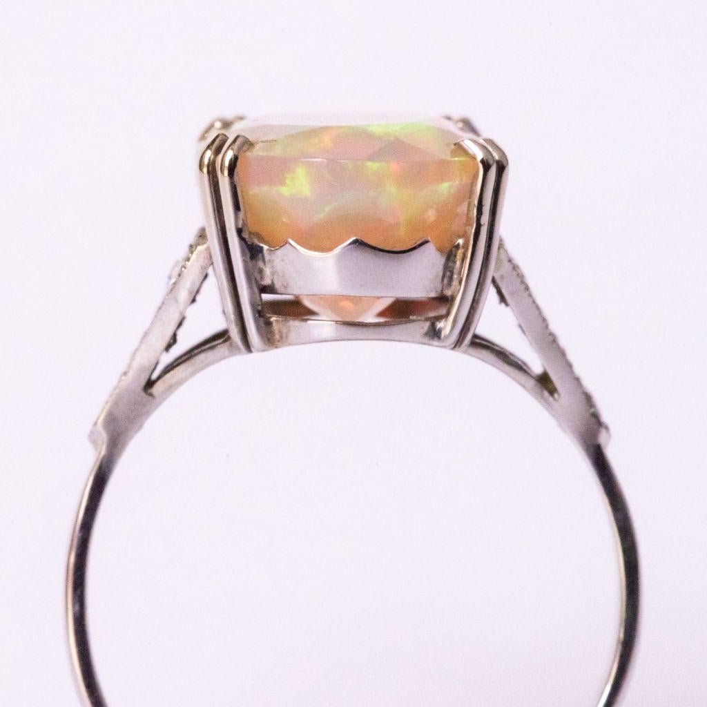 Art Deco Style Faceted Opal Diamond Gold Ring In New Condition In Poitiers, FR