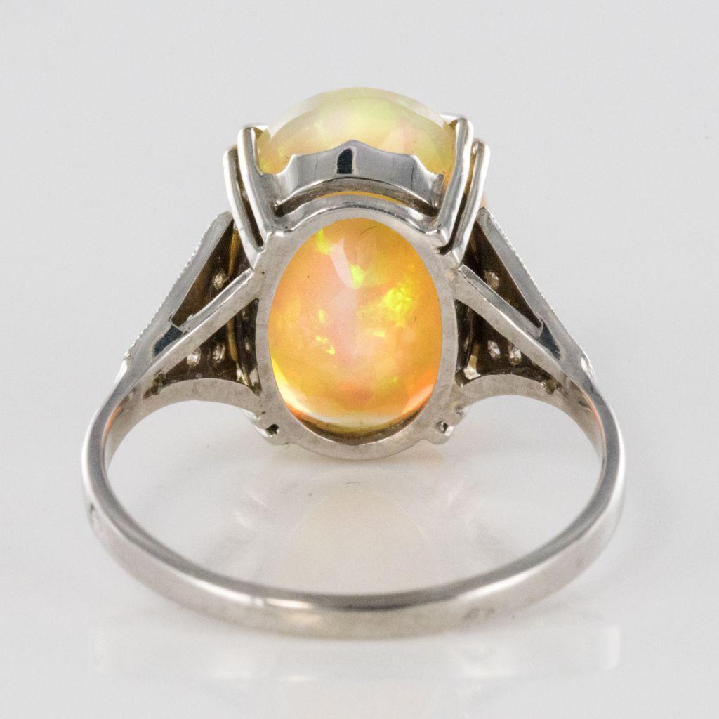 Women's Art Deco Style Faceted Opal Diamond Gold Ring