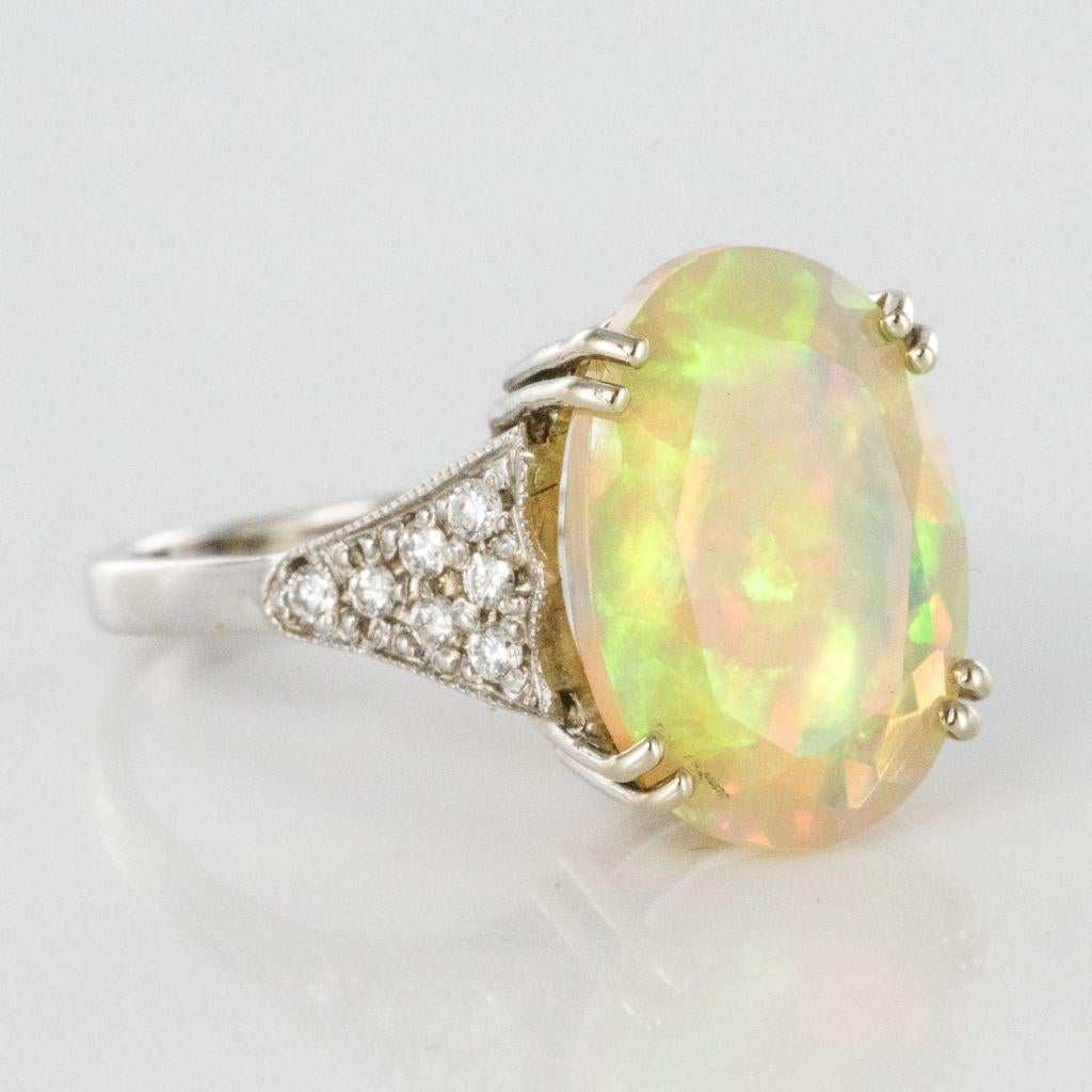 Art Deco Style Faceted Opal Diamond Gold Ring 1