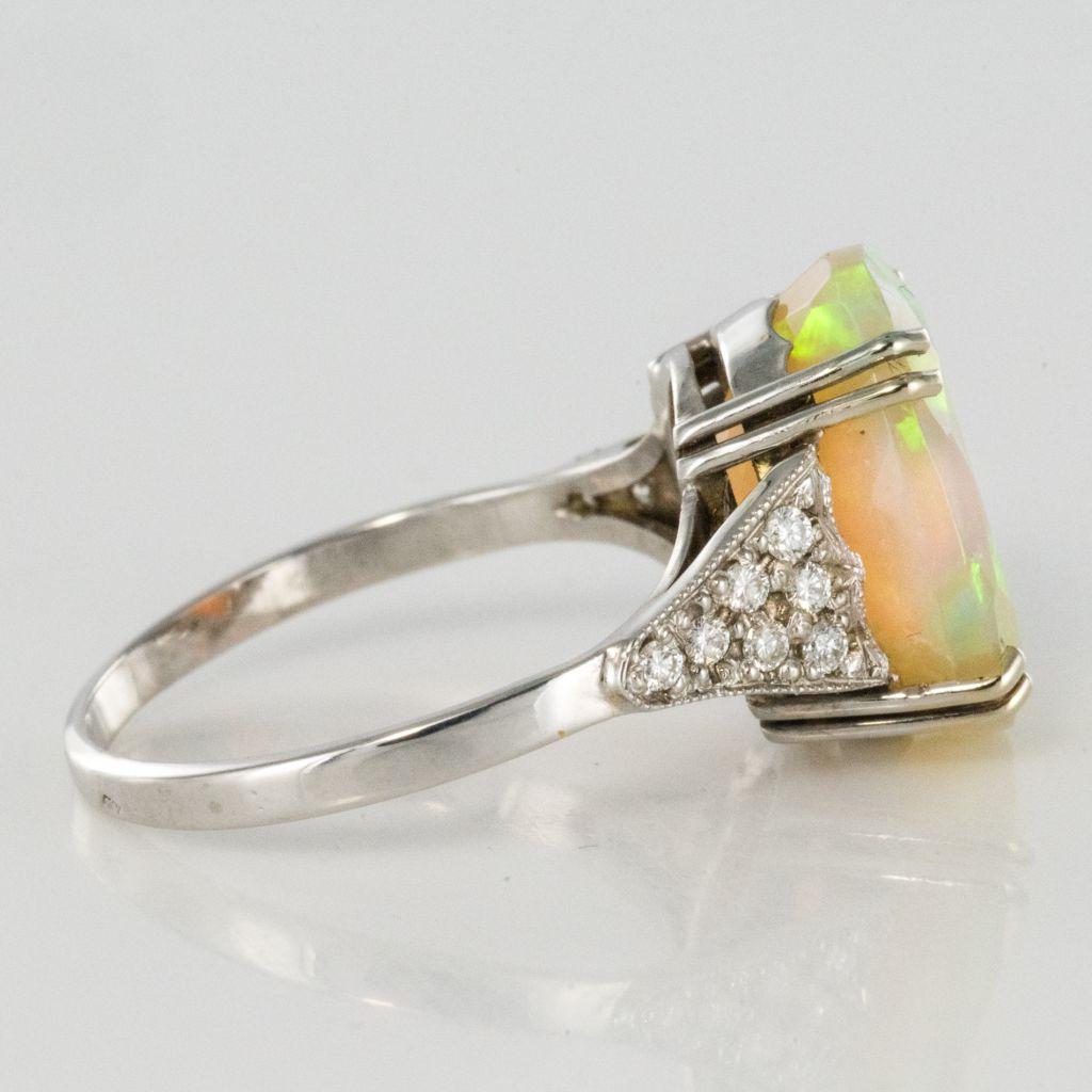 Art Deco Style Faceted Opal Diamond Gold Ring 2