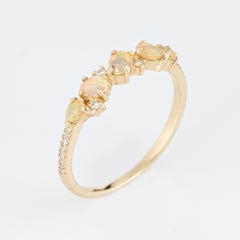 Faceted Opal Diamond Ring Estate 14 Karat Gold Stacker Stacking Fine Jewelry