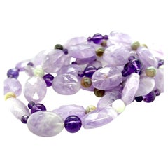 Faceted Oval Amethyst Beaded Necklace with Smoky Quartz and Amethyst Rounds