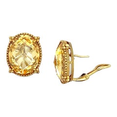 Faceted Oval Citrine Gemstone 18 Karat Yellow Gold Earrings Judith Ripka