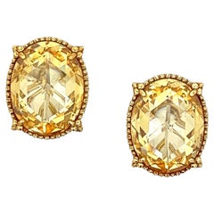 Retro Faceted Oval Citrine Gemstone 18 Karat Yellow Gold Earrings Judith Ripka
