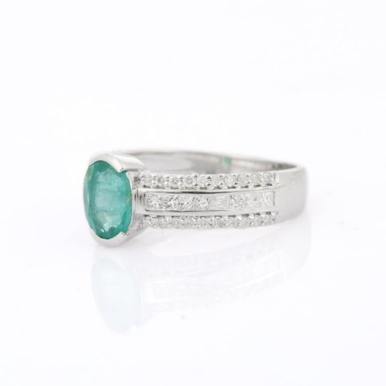 For Sale:  Faceted Oval Emerald Diamond Engagement Ring in Sterling Silver for Her 7
