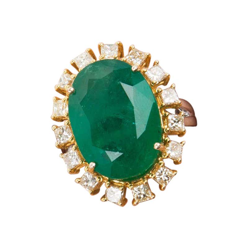 Old Mine Gem Emerald Cushion Ring For Sale at 1stDibs | old mine emerald