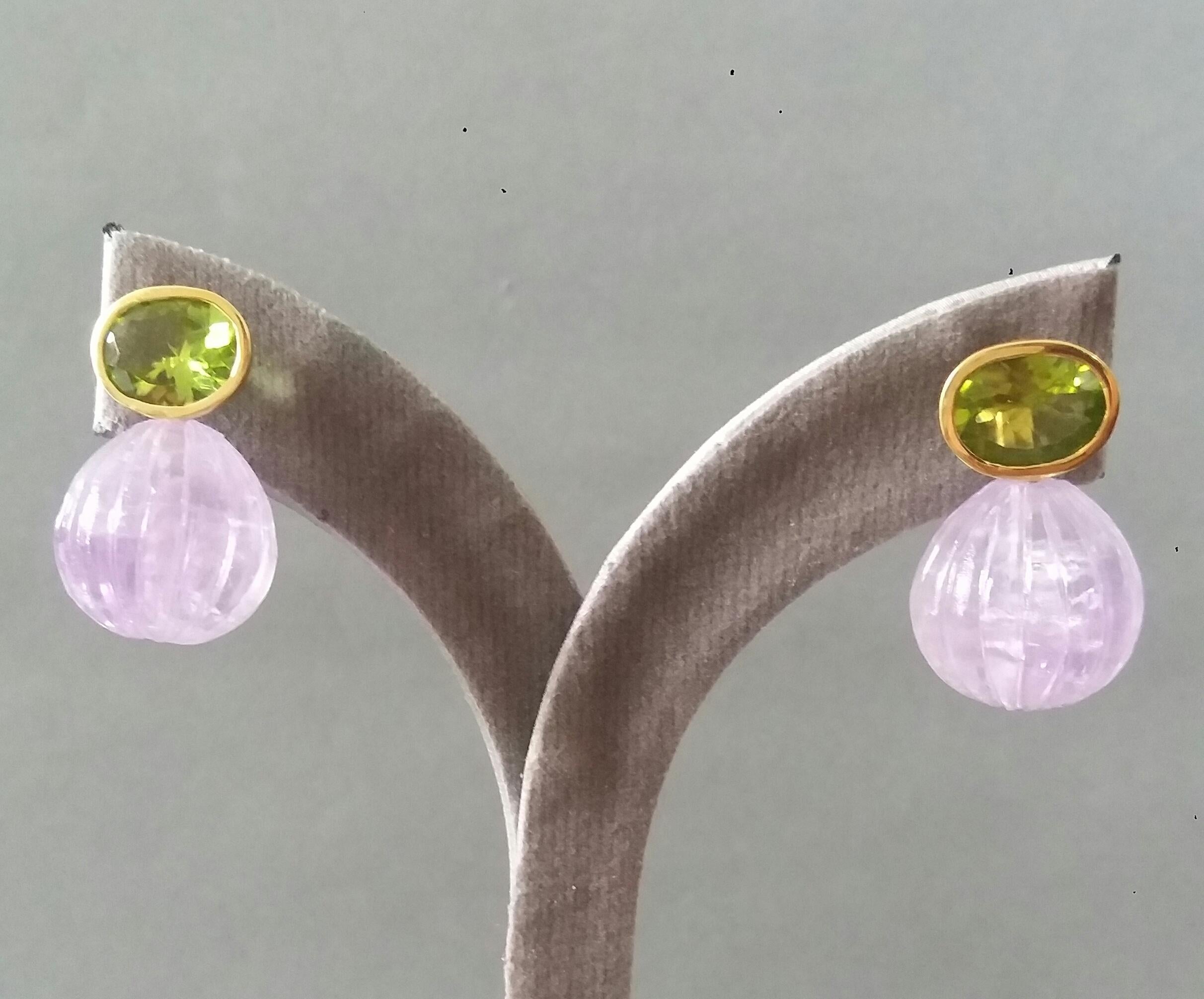Faceted Oval Peridot Amethyst Carved Round Drops 14 Karat Yellow Gold Earrings For Sale 7