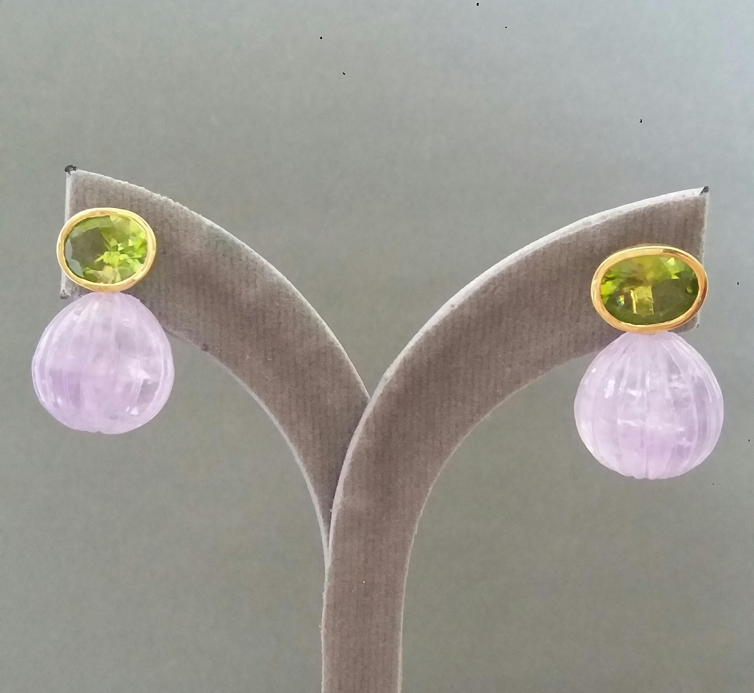 Faceted Oval Peridot Amethyst Carved Round Drops 14 Karat Yellow Gold Earrings For Sale 8