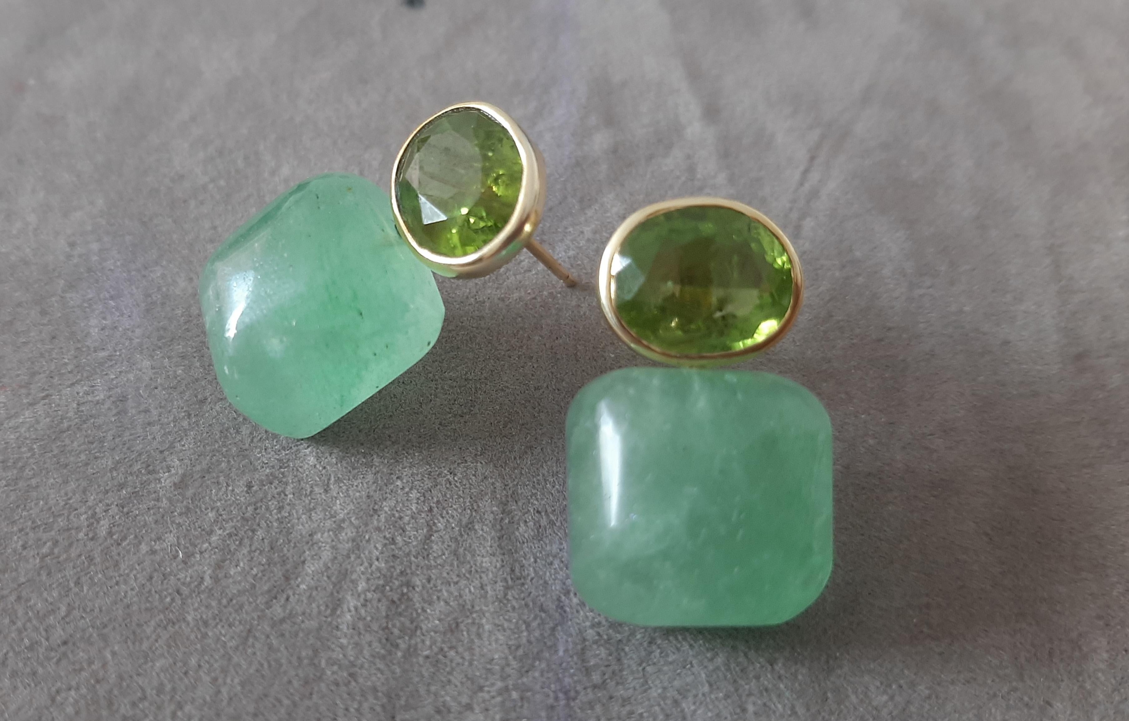 Ovale sfaccettato  Peridoto  Greene & Greene  Forma a cuscino in oro giallo massiccio 14K in vendita 4