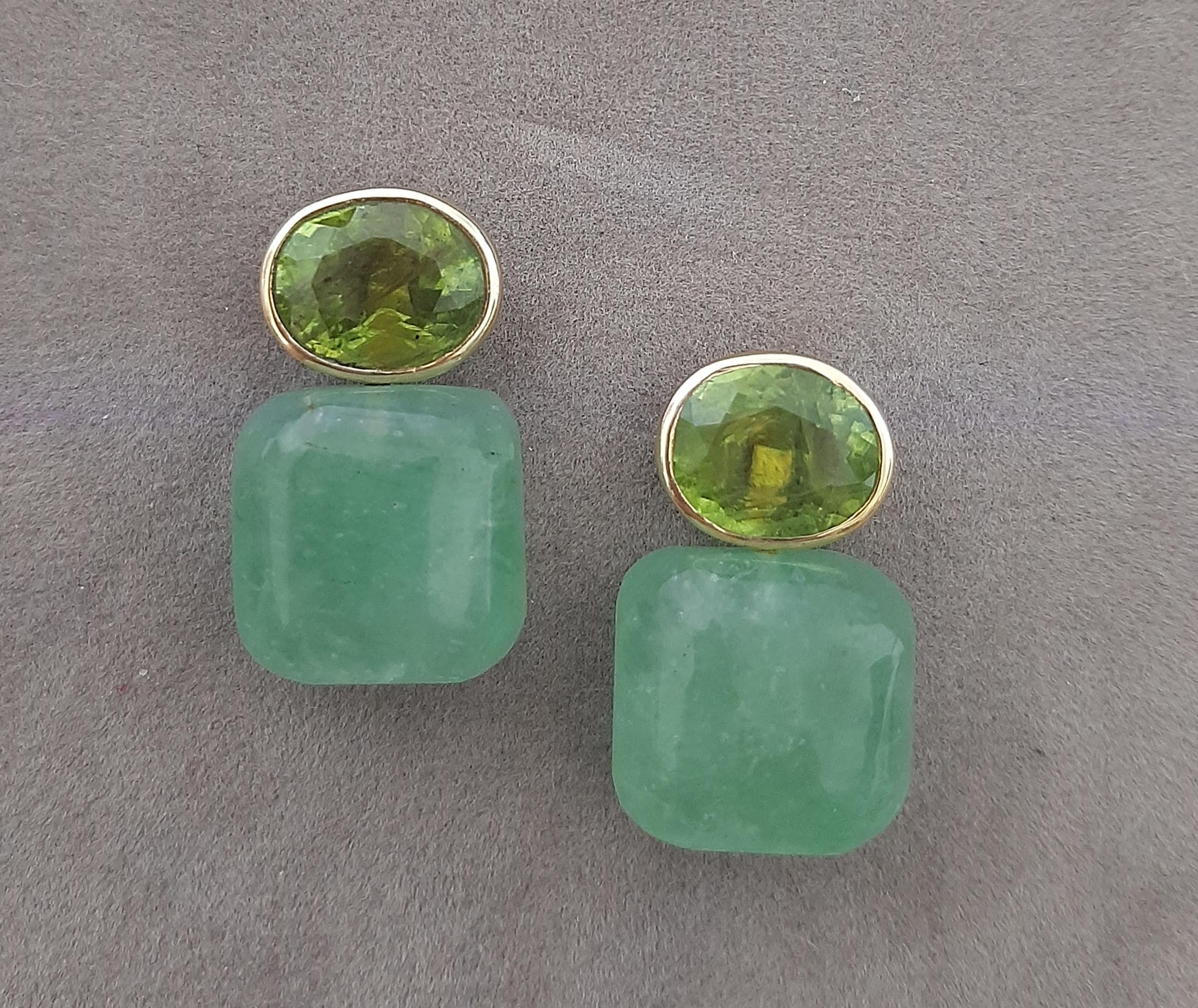 Ovale sfaccettato  Peridoto  Greene & Greene  Forma a cuscino in oro giallo massiccio 14K in vendita 8