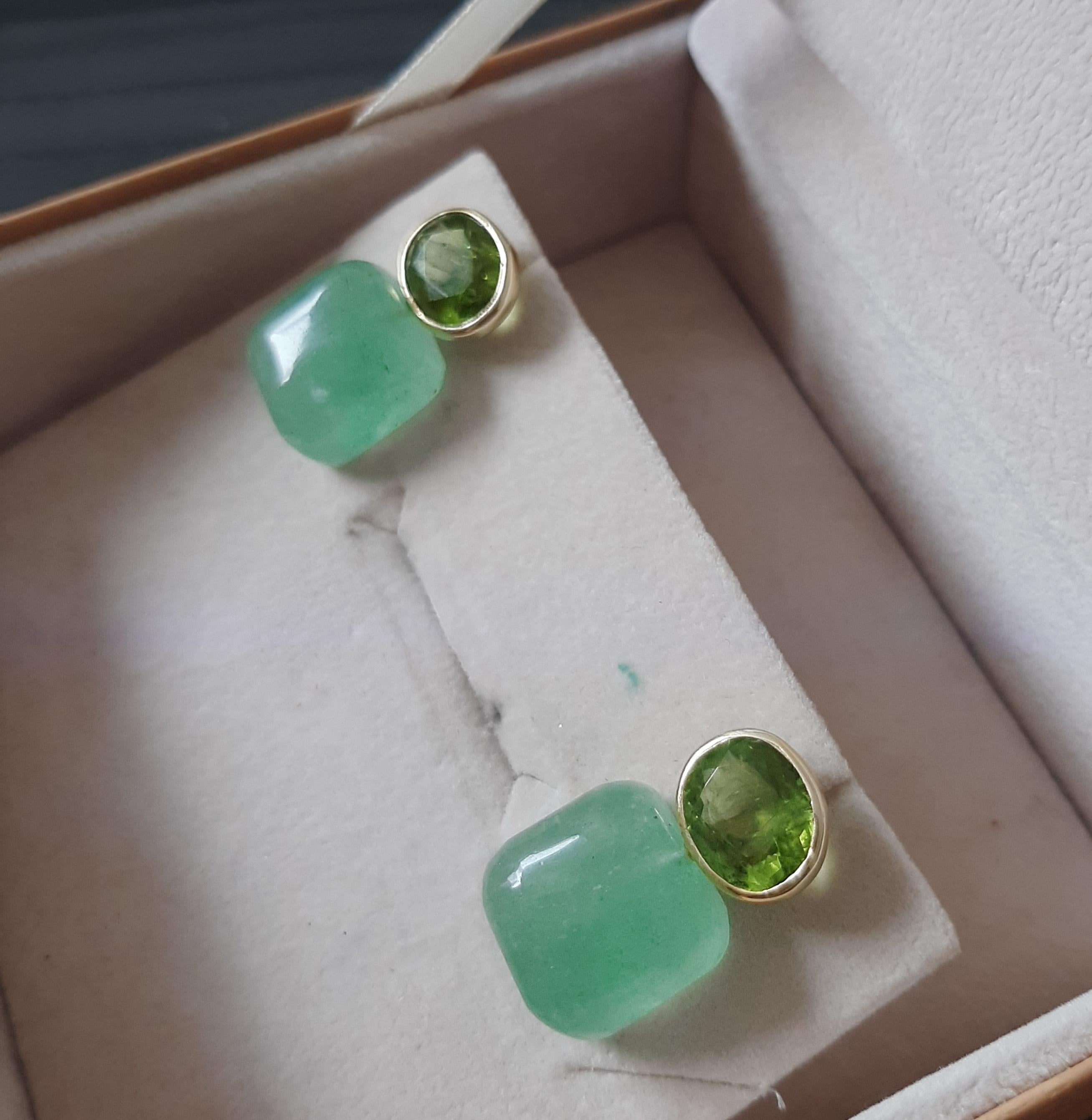 Artigiano Ovale sfaccettato  Peridoto  Greene & Greene  Forma a cuscino in oro giallo massiccio 14K in vendita