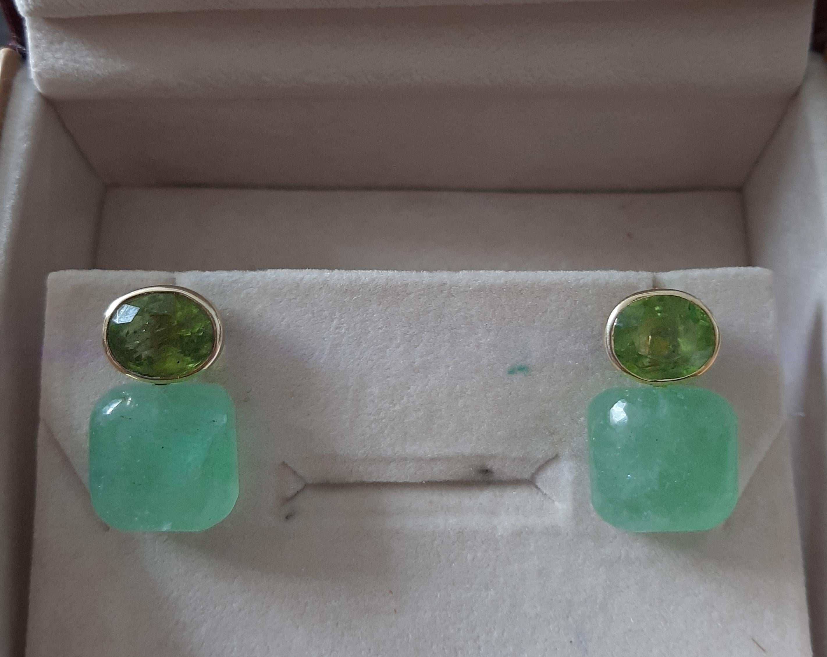 Taglio misto Ovale sfaccettato  Peridoto  Greene & Greene  Forma a cuscino in oro giallo massiccio 14K in vendita