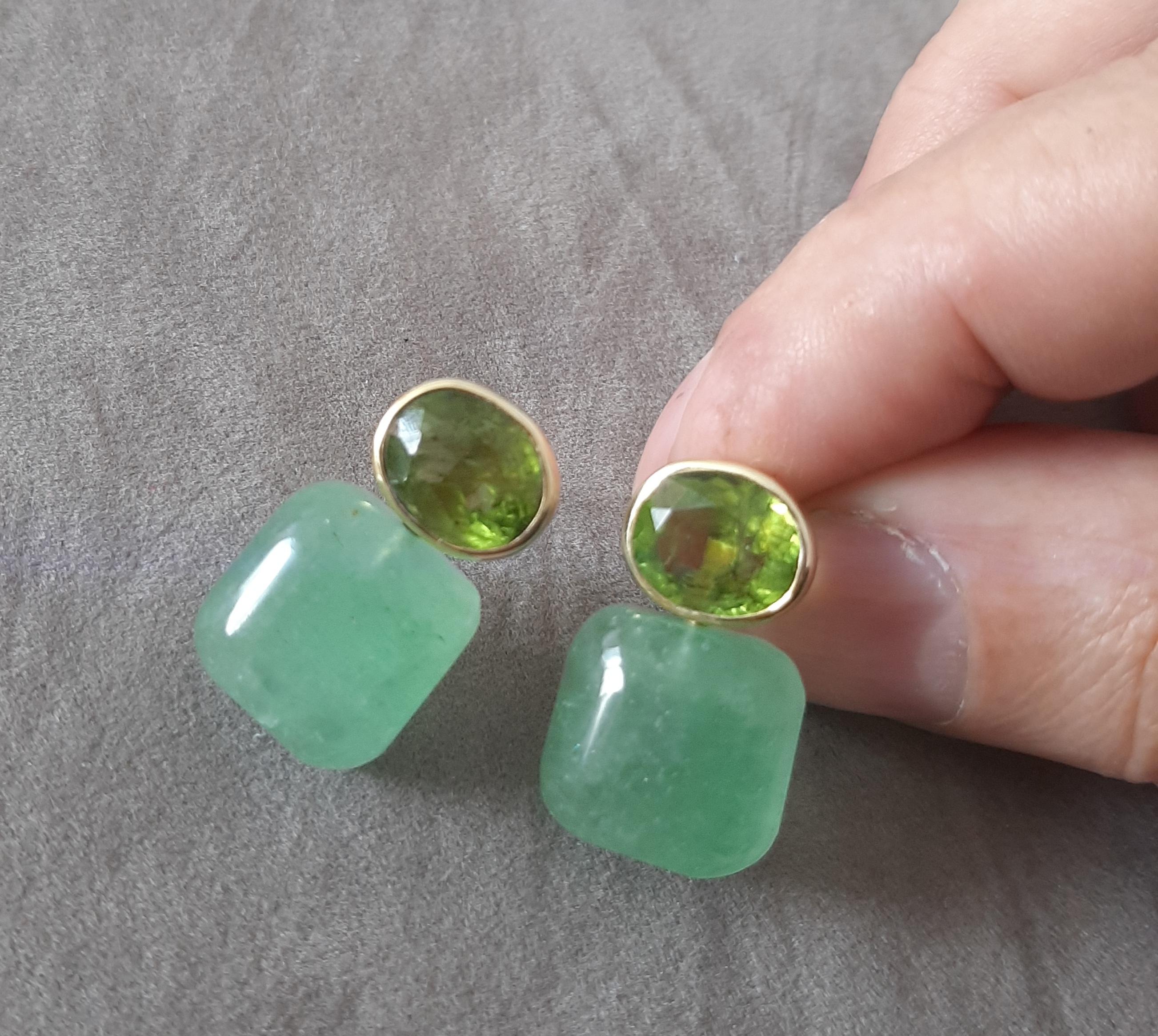 Ovale sfaccettato  Peridoto  Greene & Greene  Forma a cuscino in oro giallo massiccio 14K in vendita 2