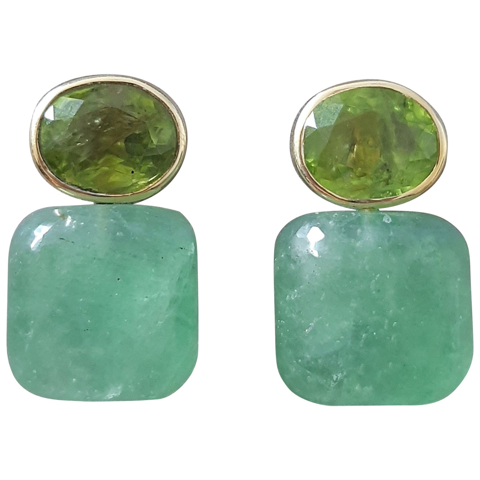 Faceted Oval  Peridot  Green Aventurine  Cushion Shape 14K Solid Yellow Gold
