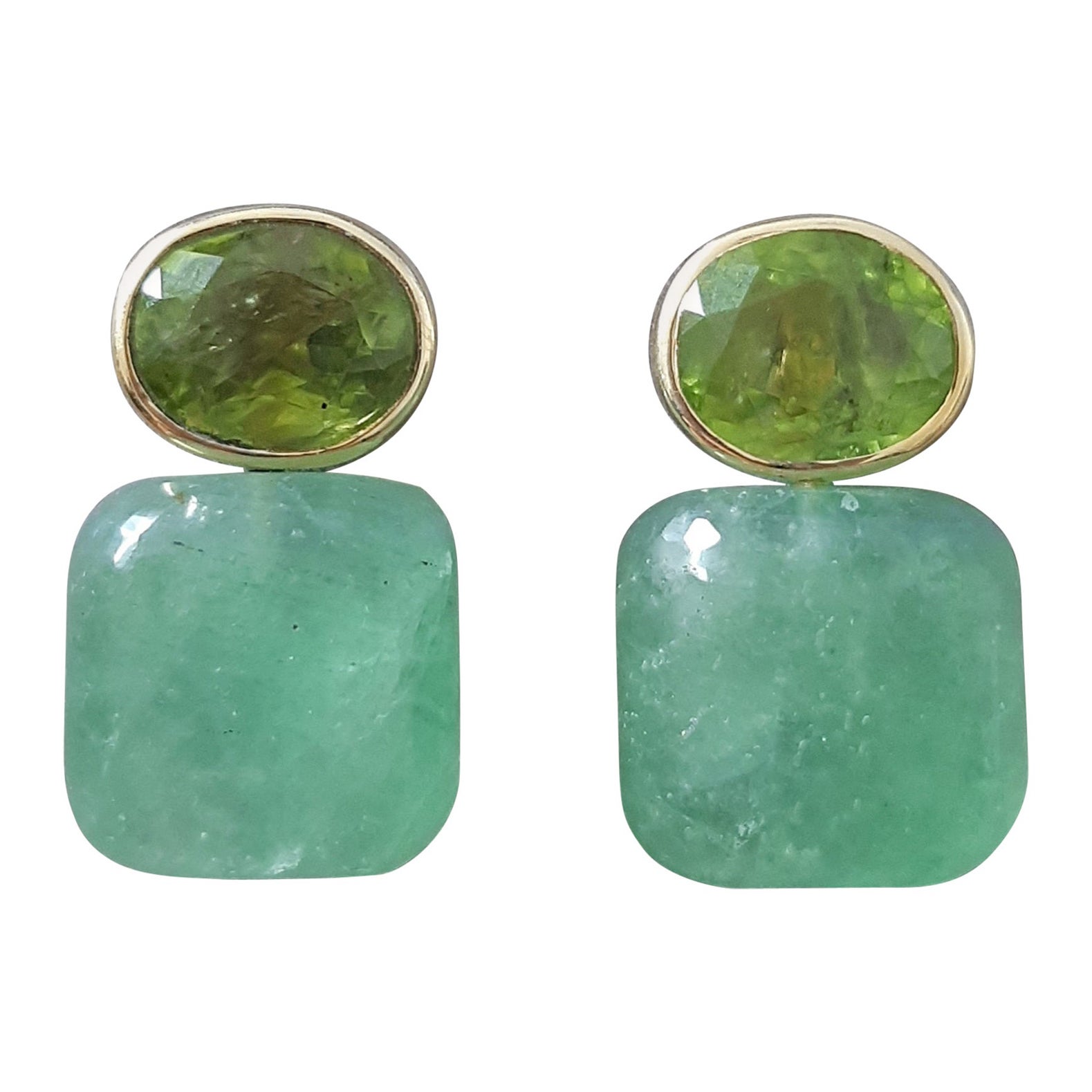 Óvalo facetado  Peridoto  Aventurina verde  Forma de cojín Oro amarillo macizo de 14 quilates