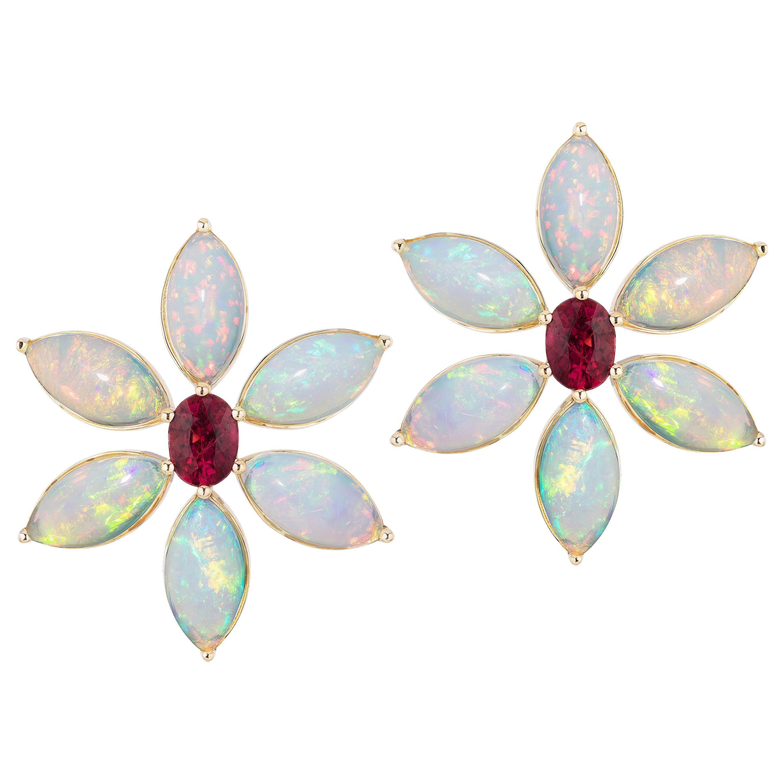 Goshwara Oval Rubelite and Opal Marquise Earrings For Sale
