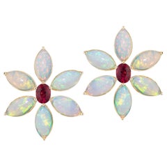 Goshwara Oval Rubelite and Opal Marquise Earrings