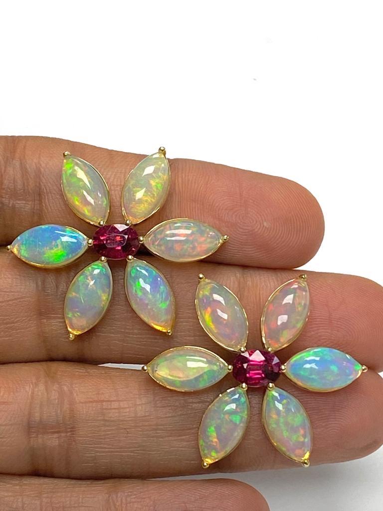 Goshwara Oval Rubelite and Opal Marquise Earrings In New Condition For Sale In New York, NY