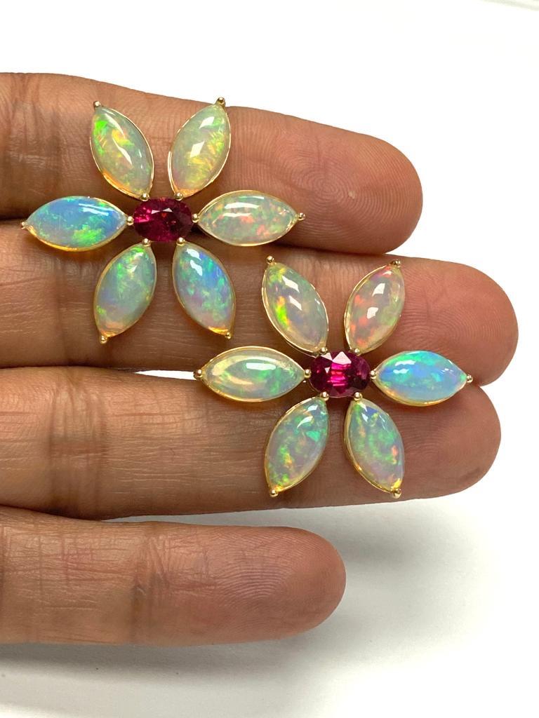 Goshwara Oval Rubelite and Opal Marquise Earrings For Sale 2