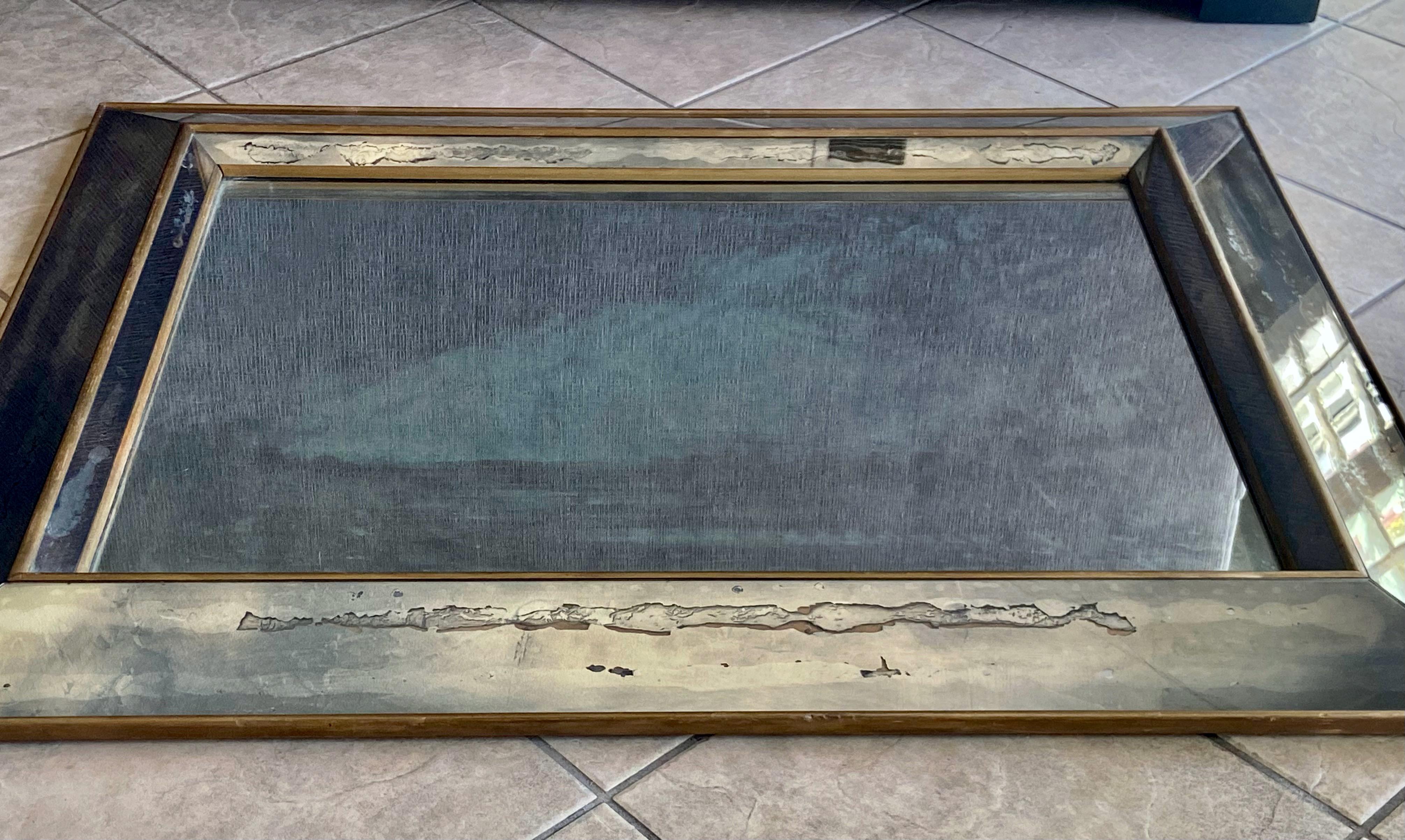Faceted Oxidized Antiqued Panel 1940s Wall Mirror For Sale 5