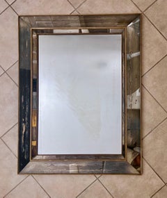 Specchio da parete sfaccettato con pannello ossidato anticato degli anni '40
