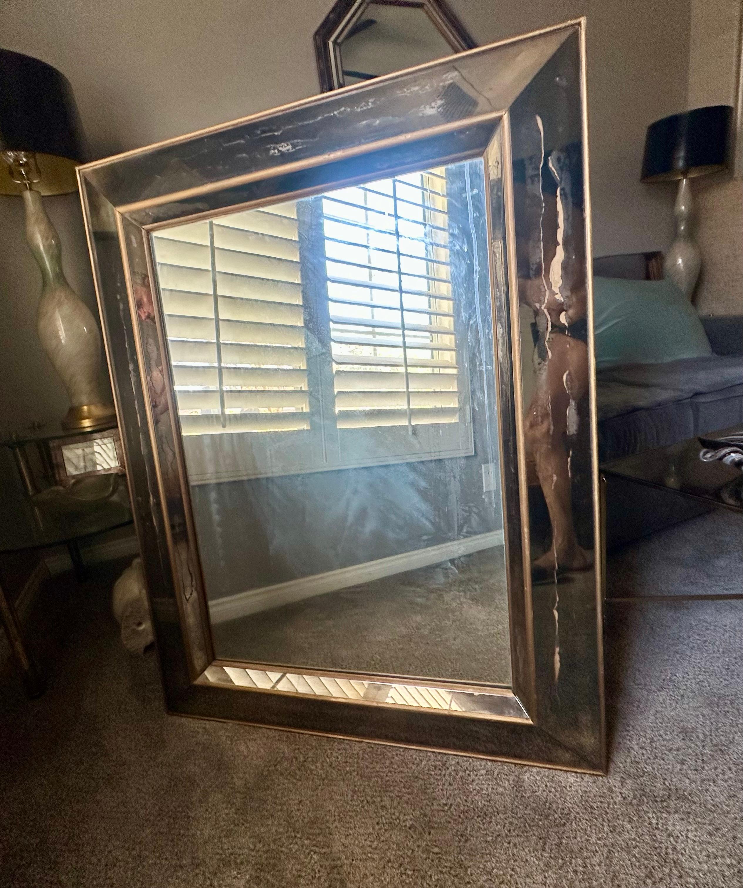 Espejo de pared de los años 40 con panel facetado oxidado envejecido en venta 14