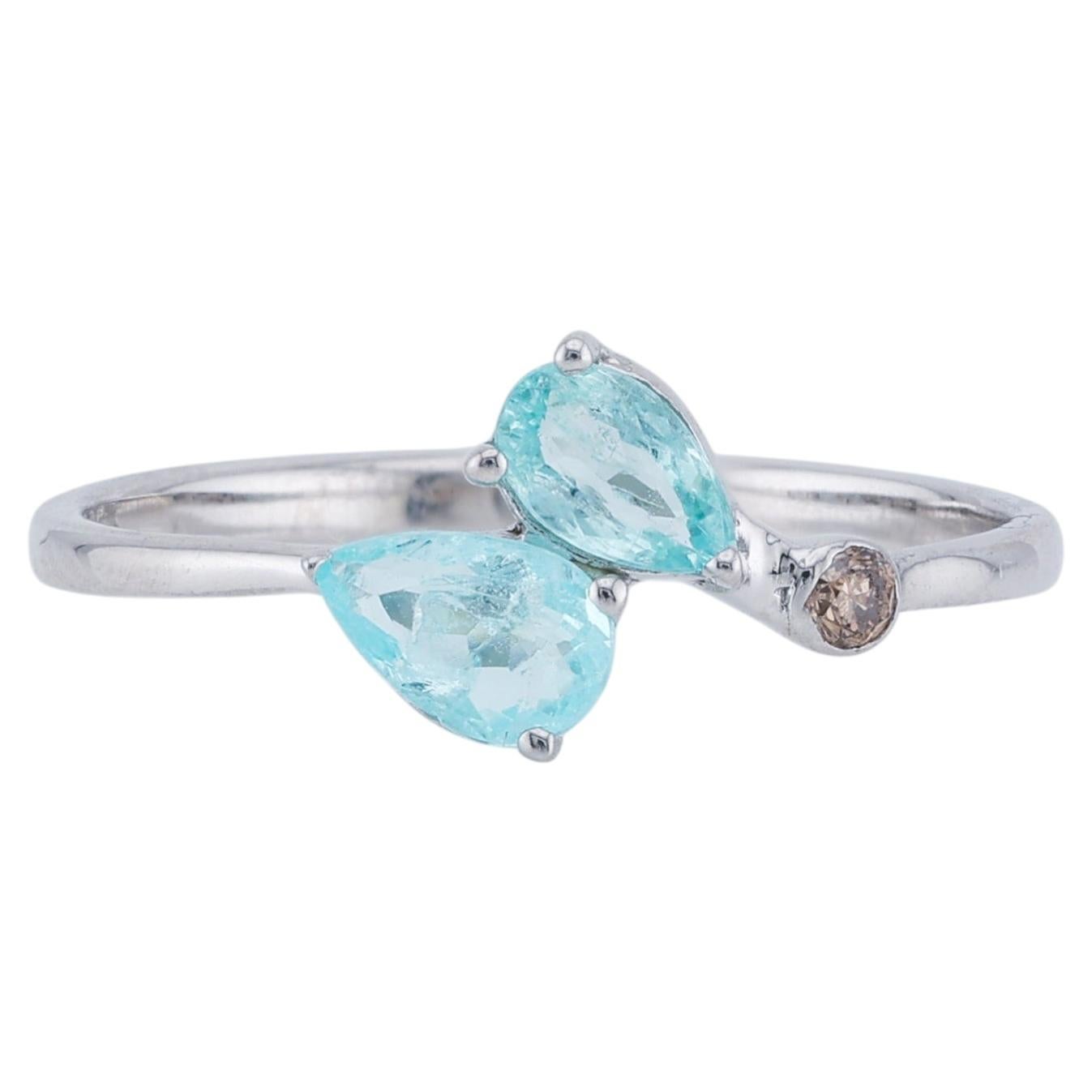 Faceted Paraiba tourmaline brown diamond silver ring