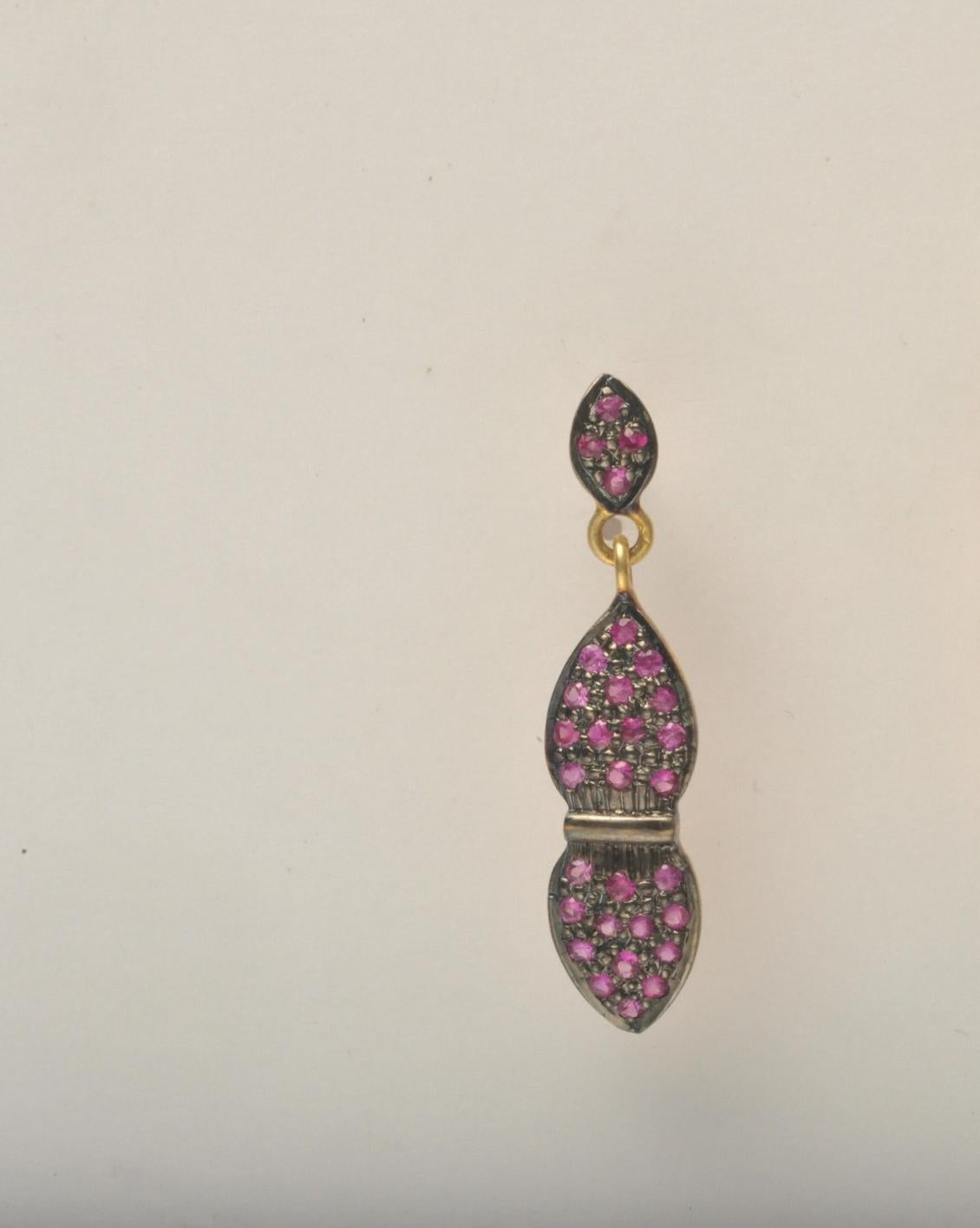 Faceted Pave, Set Ruby Earrings in Gold and Sterling Silver In Excellent Condition In Nantucket, MA