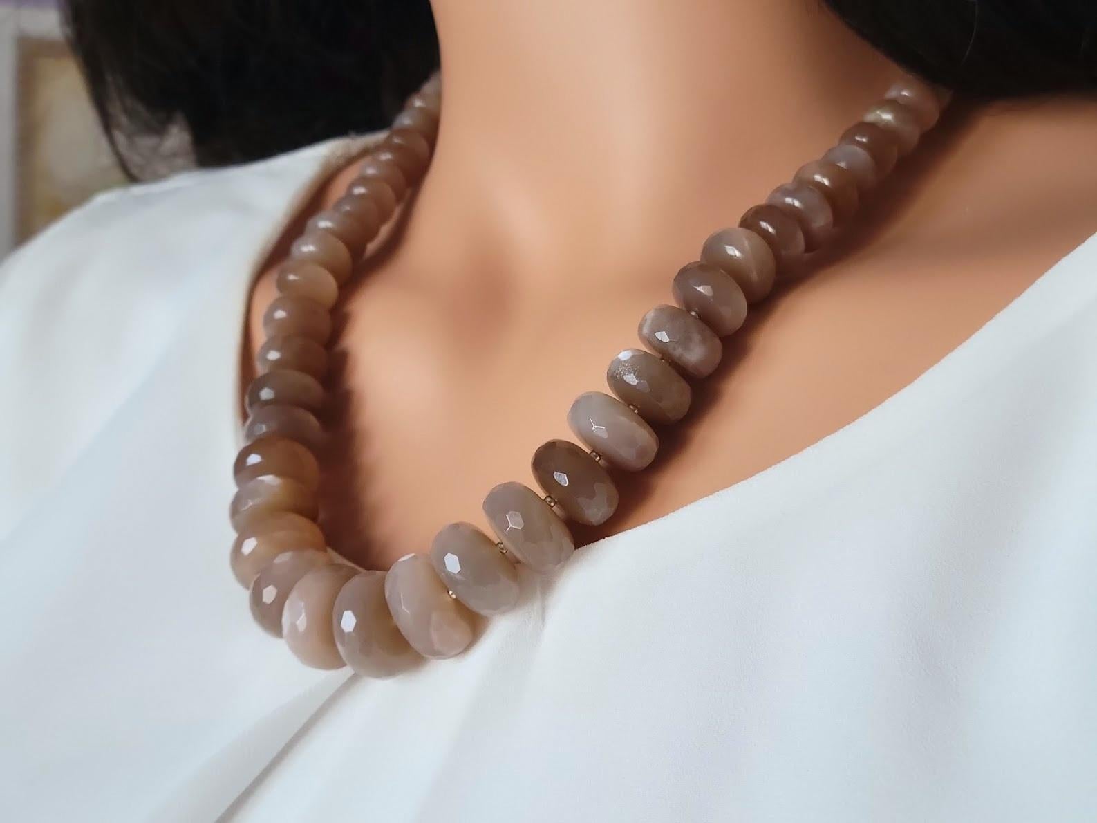 Women's Faceted Peach Moonstone Necklace For Sale