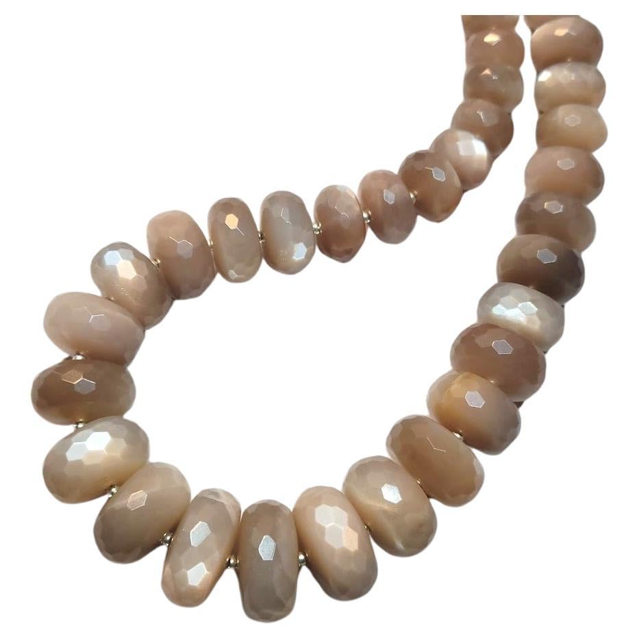 Faceted Peach Moonstone Necklace For Sale