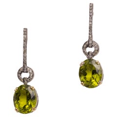 Faceted Peridot and Diamond Drop Earrings