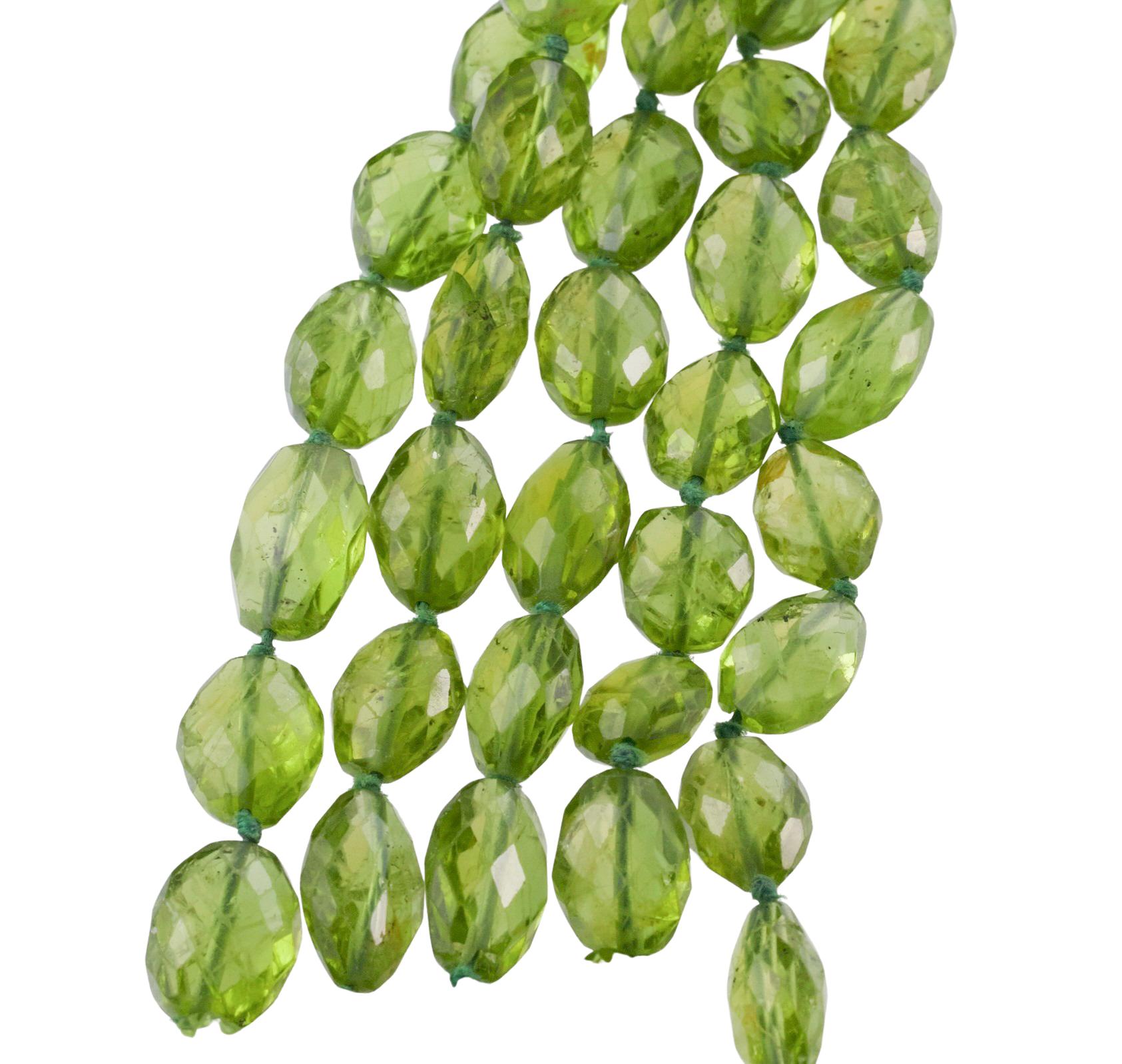Faceted Peridot Bead Gold Multi Strand Necklace In Excellent Condition For Sale In New York, NY