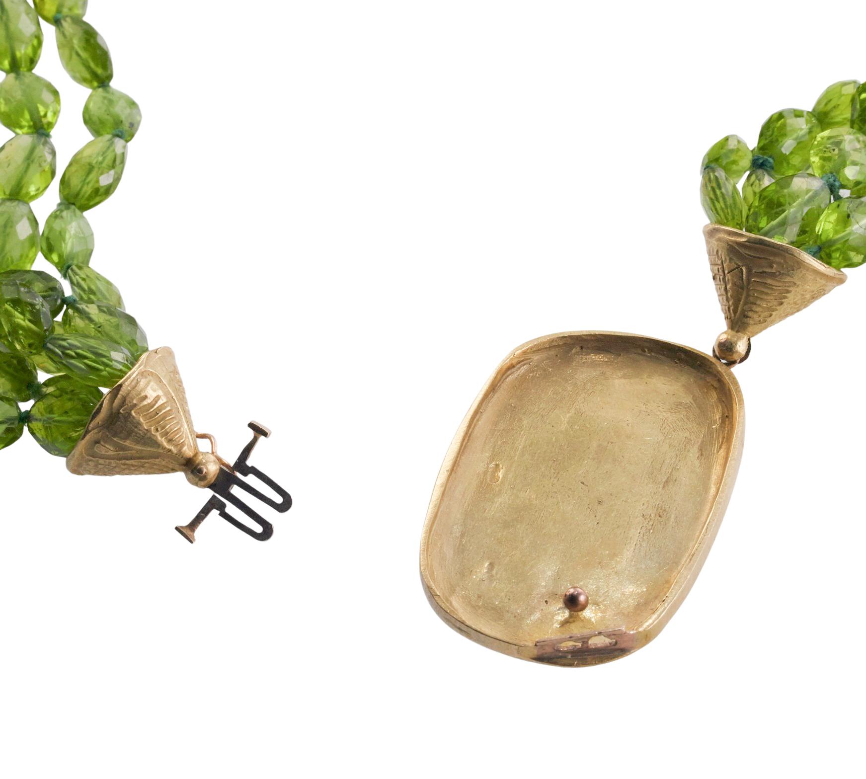 Facettierte Peridot Perle Gold Multi Strang Halskette im Angebot 2