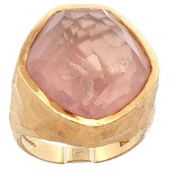 Faceted Pink Quartz 18 Karat Yellow Gold Artisan Handcrafted Chunky Ring