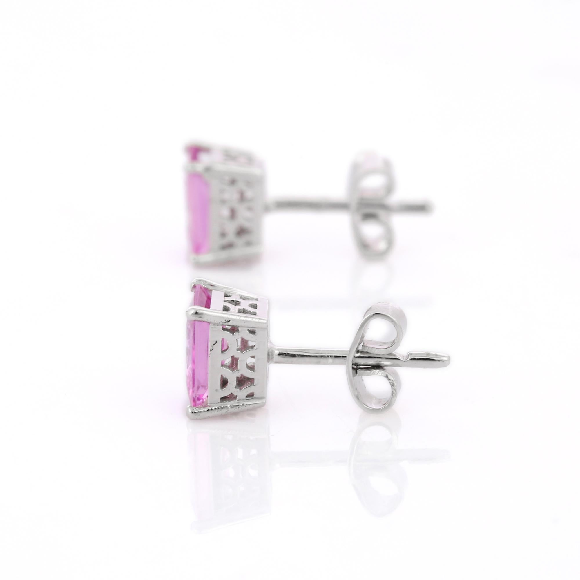 Ottagono Orecchini con zaffiro rosa sfaccettato in oro bianco 18 carati in vendita